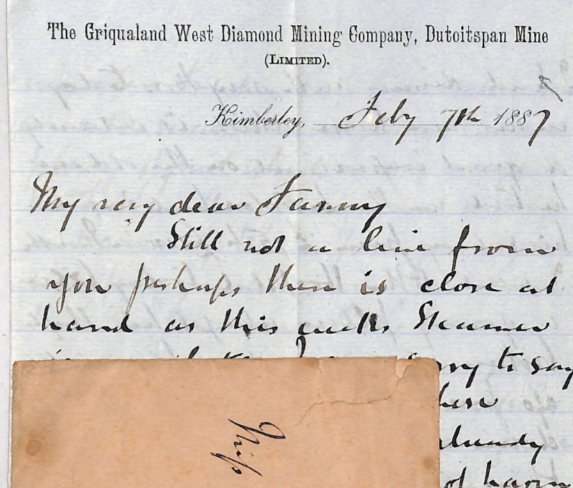 GRIQUALAND WEST Cover DIAMOND MINING S.Africa *DUITSPAN MINE* 1887 Letter WN337