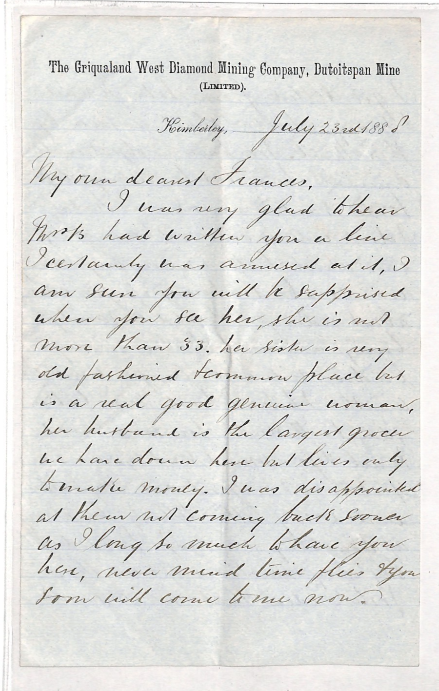GRIQUALAND WEST DIAMOND MINING South Africa *DUITSPAN MINE* Letter 1888 WN338 - Image 2