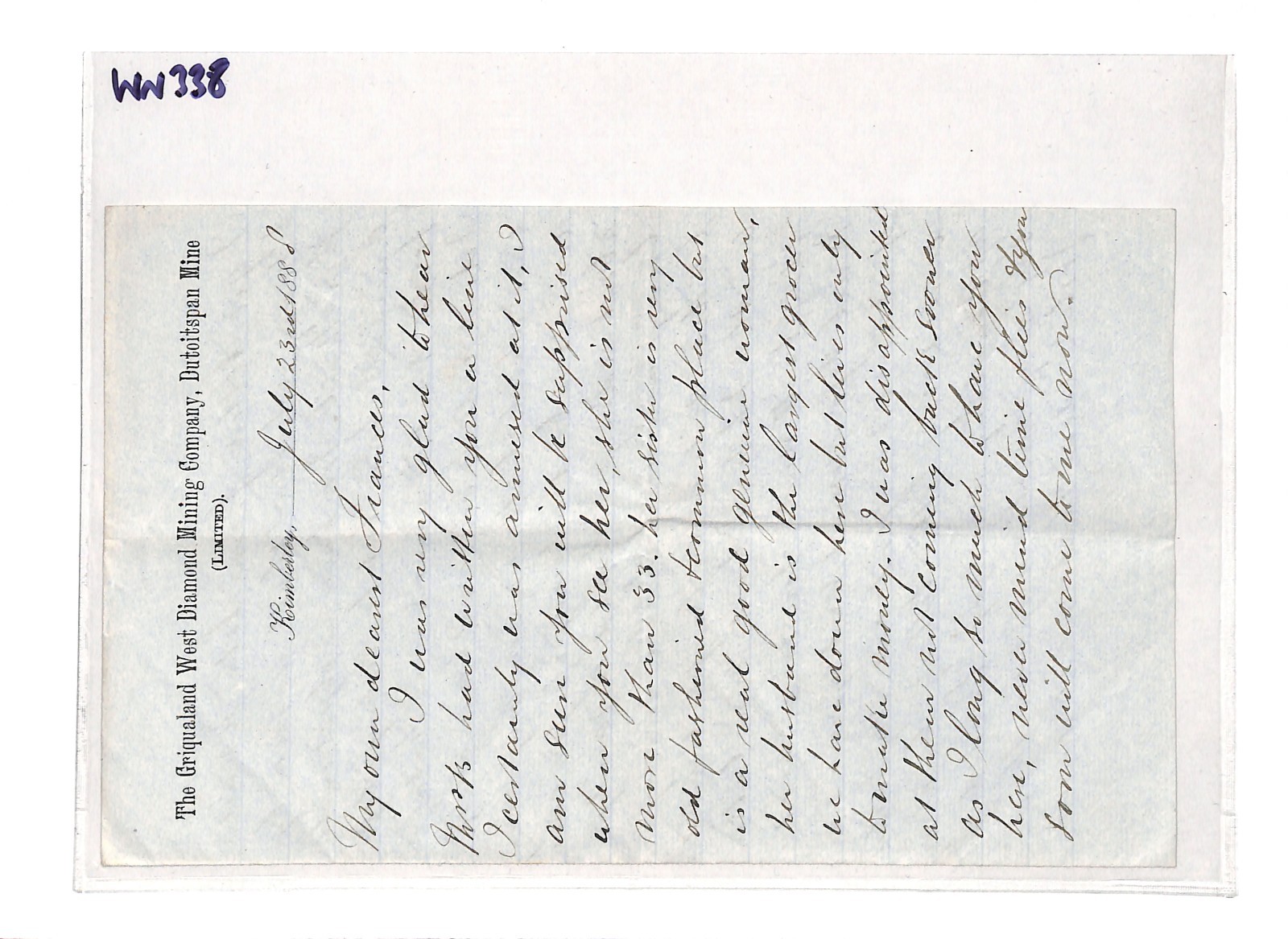 GRIQUALAND WEST DIAMOND MINING South Africa *DUITSPAN MINE* Letter 1888 WN338 - Image 4