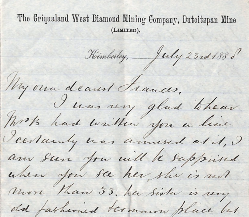 GRIQUALAND WEST DIAMOND MINING South Africa *DUITSPAN MINE* Letter 1888 WN338