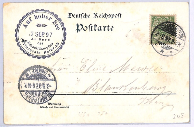 GRUSS VOM BORD Card *Prinzessin Heinrich* SHIP Paddle-Steamer 1897 Germany WP95 - Image 3