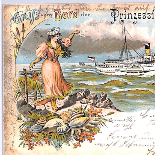 GRUSS VOM BORD Card *Prinzessin Heinrich* SHIP Paddle-Steamer 1897 Germany WP95 - Image 4