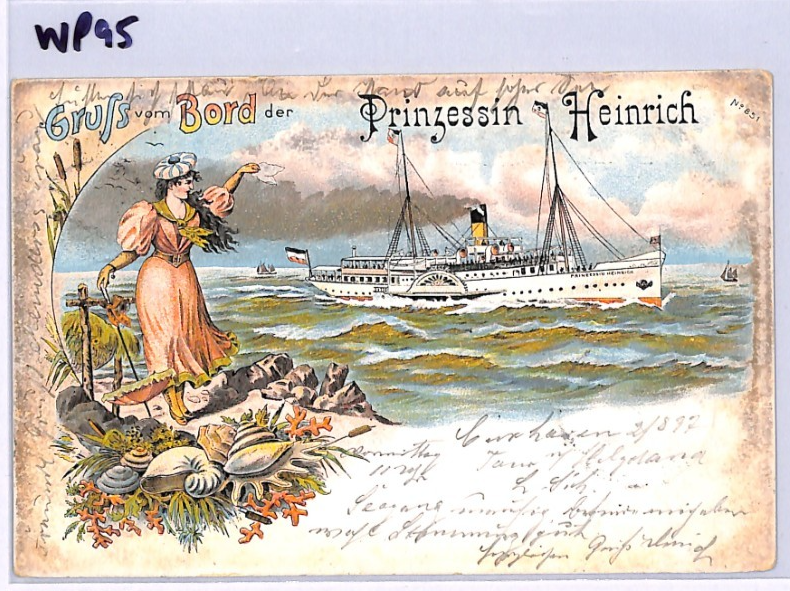 GRUSS VOM BORD Card *Prinzessin Heinrich* SHIP Paddle-Steamer 1897 Germany WP95 - Image 8