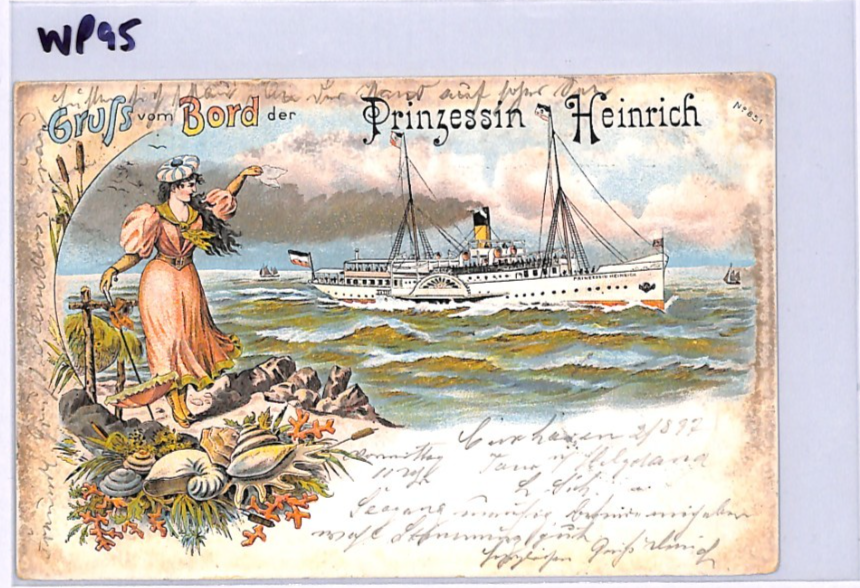 GRUSS VOM BORD Card *Prinzessin Heinrich* SHIP Paddle-Steamer 1897 Germany WP95 - Image 10