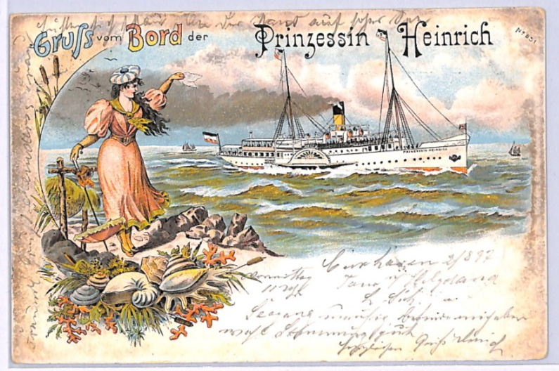 GRUSS VOM BORD Card *Prinzessin Heinrich* SHIP Paddle-Steamer 1897 Germany WP95