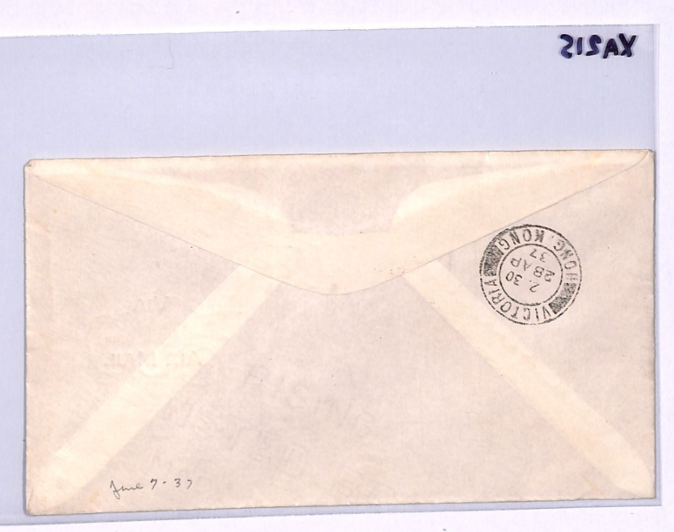 GUAM USA 20c *BISECT* Air #C21 Cover FIRST FLIGHT 1937 HONG KONG Ohio Dues XA215 - Image 7