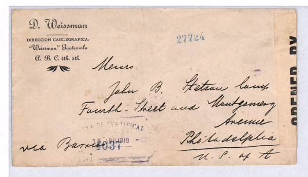 GUATEMALA Cover 1919 BLOCK Registered USA CENSOR *1101* Philadelphia Mail YH227 - Image 4