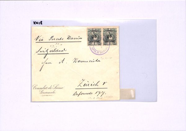 GUATEMALA Cover *Quetzaltenango* QUETZAL BIRD Surcharge Pair 1904 Zurich XH18 - Image 14