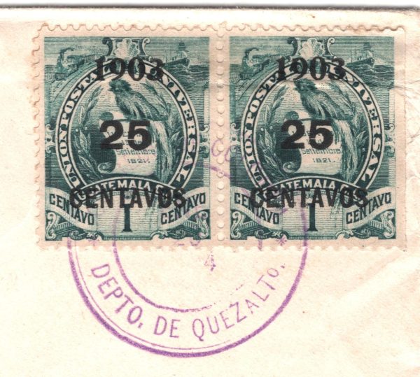 GUATEMALA Cover *Quetzaltenango* QUETZAL BIRD Surcharge Pair 1904 Zurich XH18 - Image 6