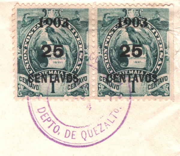 GUATEMALA Cover *Quetzaltenango* QUETZAL BIRD Surcharge Pair 1904 Zurich XH18