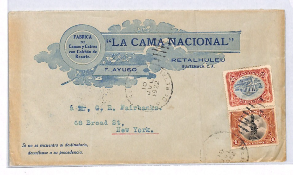 GUATEMALA Illustrated Advert Cover Retalhuleu USA New York 1922{samwells}YH224 - Image 3