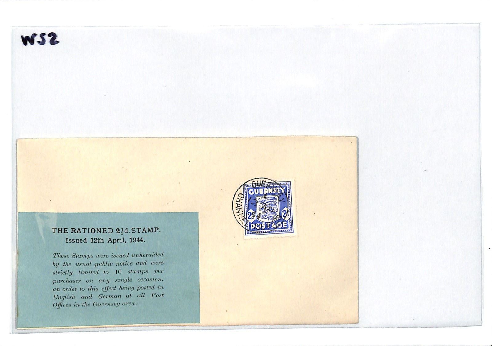 GUERNSEY WW2 2½d *RATIONED STAMP LABEL* 1944 FDC Channel Is First Day Cover WS2 - Image 12