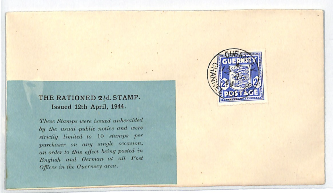 GUERNSEY WW2 2½d *RATIONED STAMP LABEL* 1944 FDC Channel Is First Day Cover WS2 - Image 3