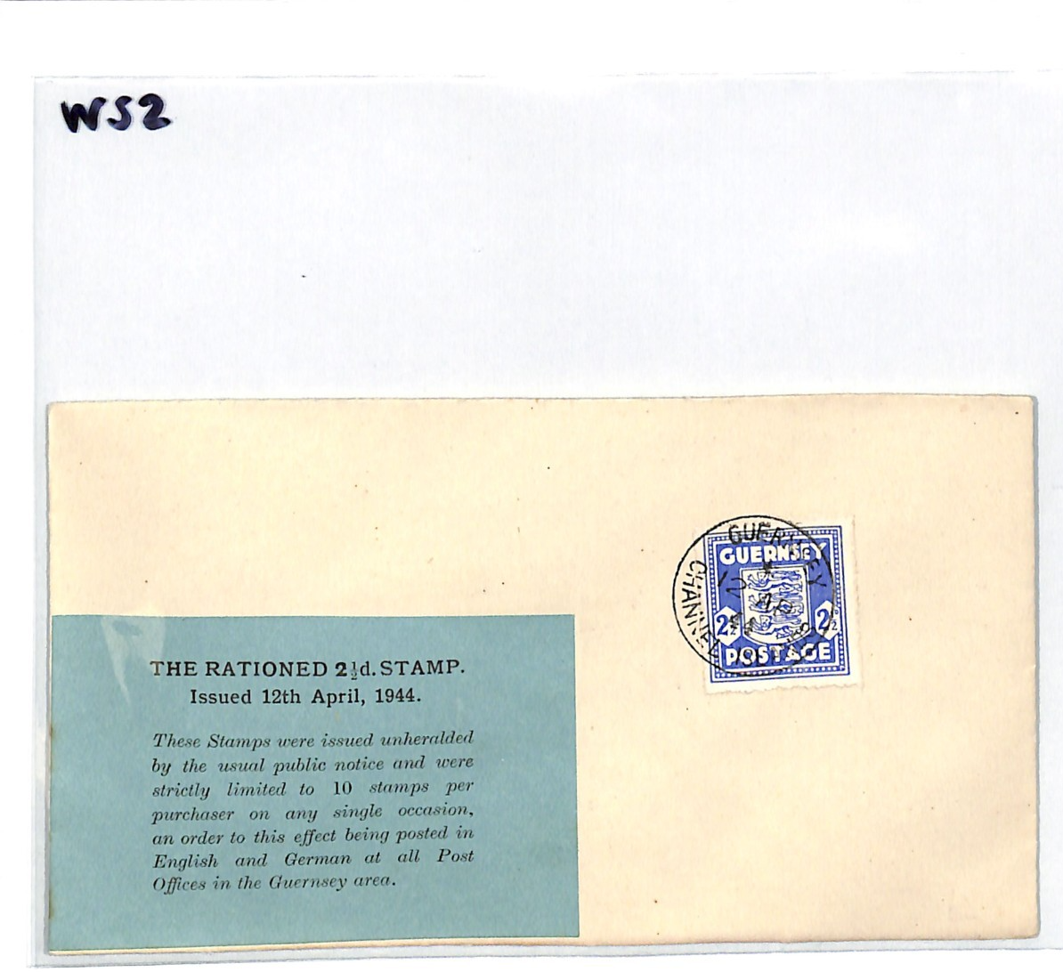 GUERNSEY WW2 2½d *RATIONED STAMP LABEL* 1944 FDC Channel Is First Day Cover WS2 - Image 10