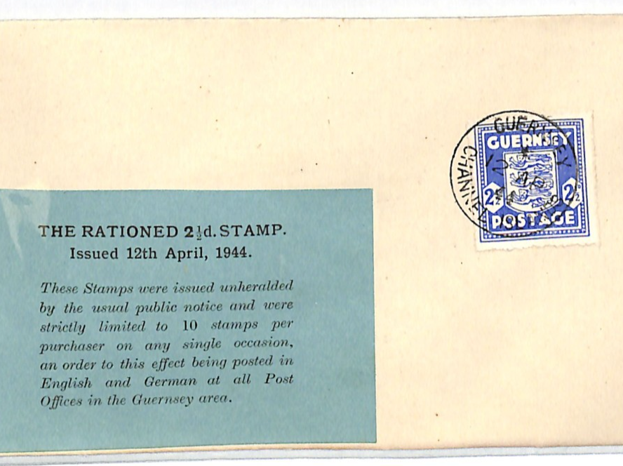 GUERNSEY WW2 2½d *RATIONED STAMP LABEL* 1944 FDC Channel Is First Day Cover WS2
