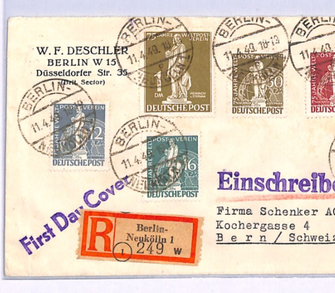 Germany BERLIN 1949 Cover *UPU* ANNIVERSARY Full Set{7} Stamps Cat £400+** XV108 - Image 8