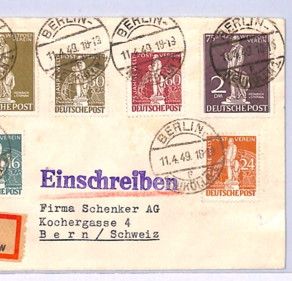 Germany BERLIN 1949 Cover *UPU* ANNIVERSARY Full Set{7} Stamps Cat £400+** XV108 - Image 9
