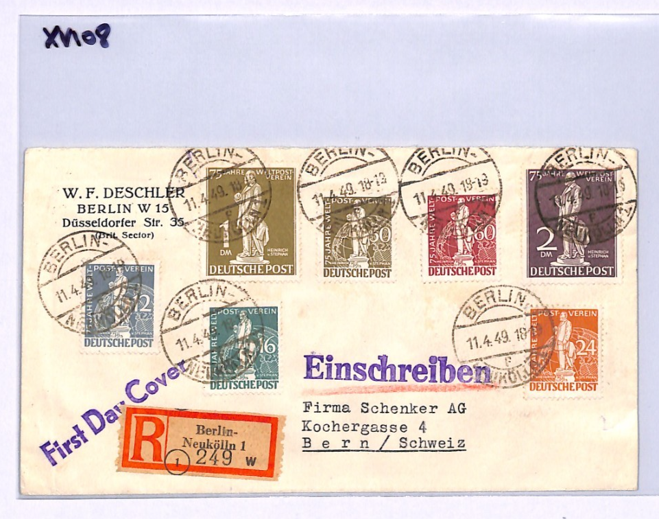 Germany BERLIN 1949 Cover *UPU* ANNIVERSARY Full Set{7} Stamps Cat £400+** XV108 - Image 10