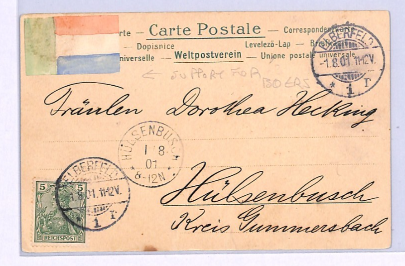 Germany BOER WAR *HAND-PAINTED FLAG* Postcard Elberfeld 1901 CDS {samwells}XV39 - Image 3