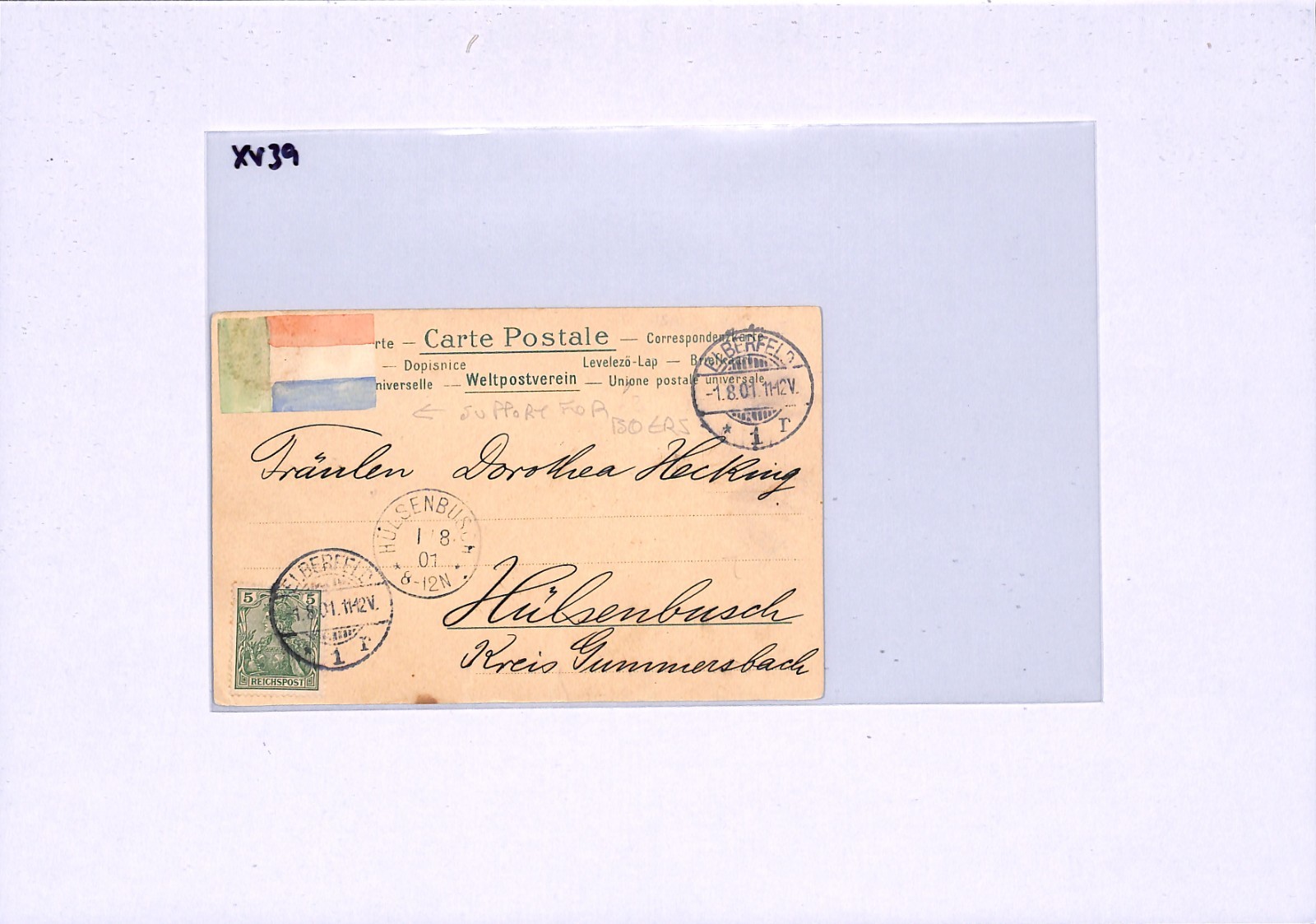 Germany BOER WAR *HAND-PAINTED FLAG* Postcard Elberfeld 1901 CDS {samwells}XV39 - Image 5