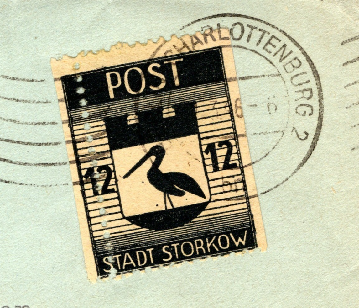 Germany Cover Soviet Zone Local *STADT STORKOW* Berlin Lorch Censor 1946 MC325