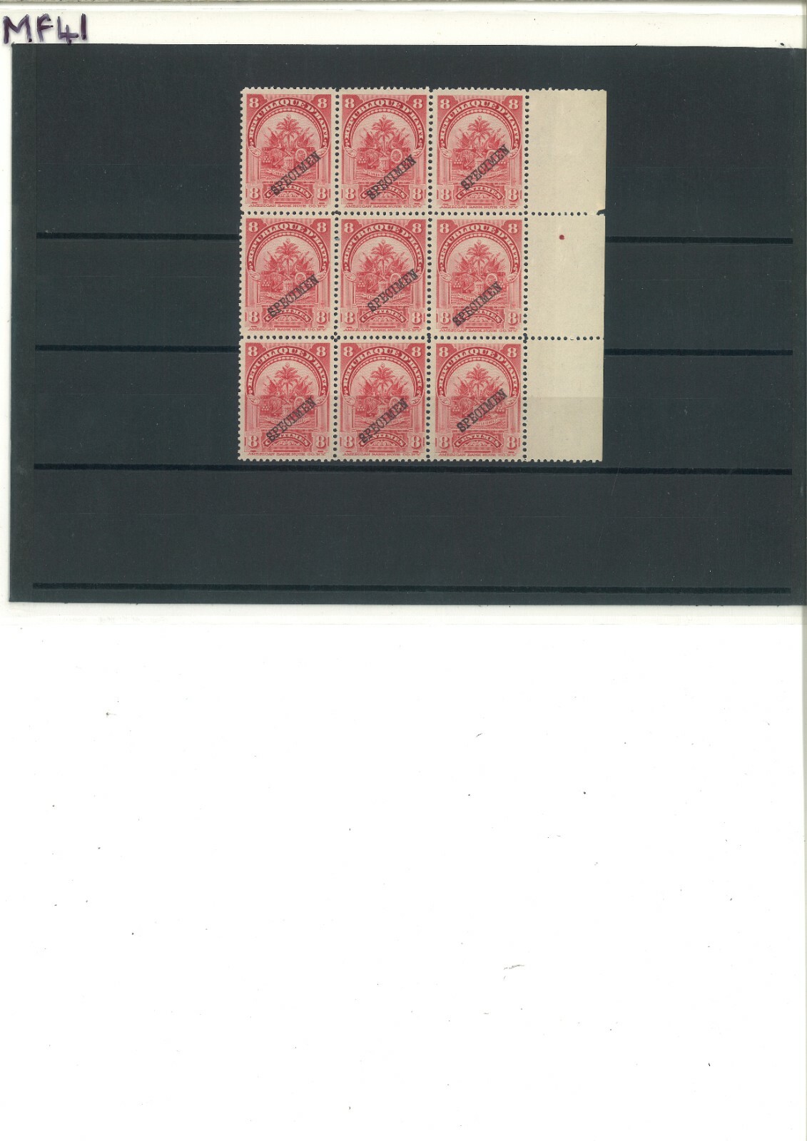 HAITI 1898 Stamps *SPECIMEN* 8c TREE Marginal Block Nine {9} ABNCo. UMM MNH MF41 - Image 4