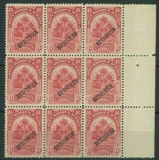 HAITI 1898 Stamps *SPECIMEN* 8c TREE Marginal Block Nine {9} ABNCo. UMM MNH MF41