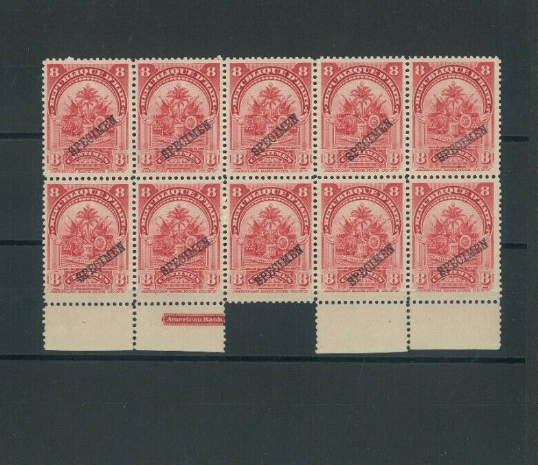 HAITI Stamps Scott.76var 8c Arms *SPECIMEN* (1902) ABNCo Block Ten Mint MNH MF40 - Image 3