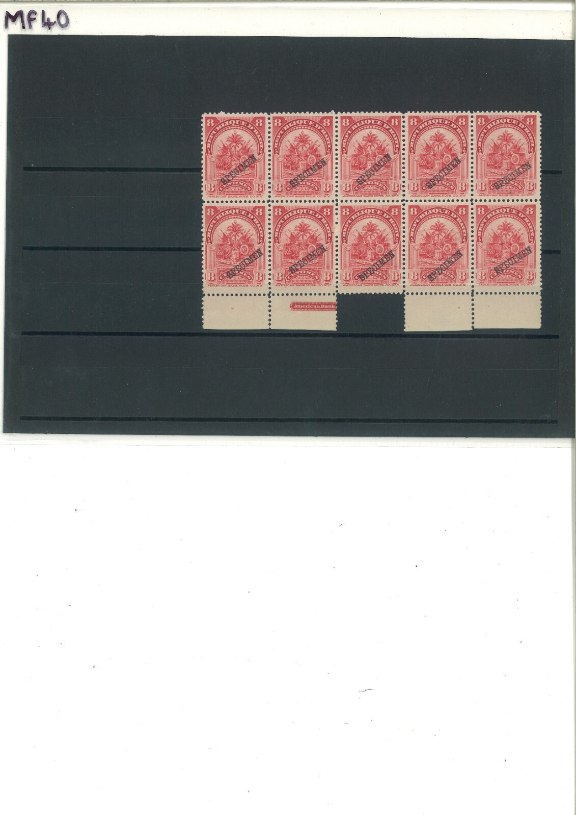 HAITI Stamps Scott.76var 8c Arms *SPECIMEN* (1902) ABNCo Block Ten Mint MNH MF40 - Image 4