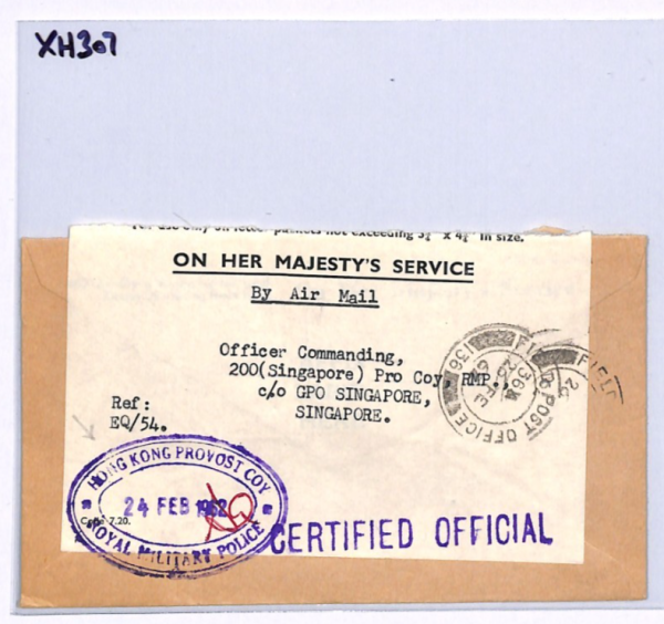 HONG KONG Cover *ROYAL MILITARY POLICE* Cachet FPO.136 Malaya Singapore XH307 - Image 6