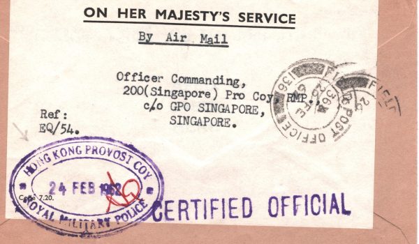 HONG KONG Cover *ROYAL MILITARY POLICE* Cachet FPO.136 Malaya Singapore XH307