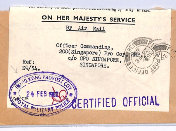 HONG KONG Cover *ROYAL MILITARY POLICE* Cachet FPO.136 Malaya Singapore XH307 - Image 9