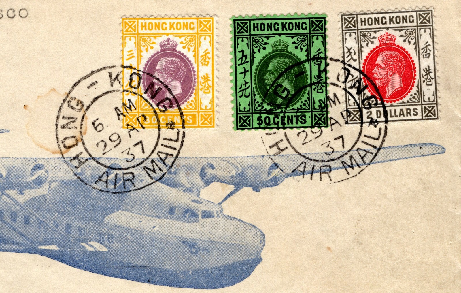 HONG KONG KGV Cover FIRST FLIGHT Airmail *CLIPPER* ILLUSTRATED Flying-Boat Y136a - Image 9