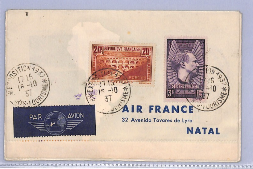 HONG KONG/BRAZIL/USA Air France 20f 3f Mermoz *WORLD FLIGHT* Cover 1937 XF235 - Image 5