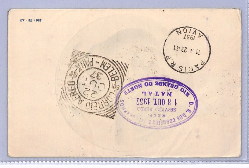 HONG KONG/BRAZIL/USA Air France 20f 3f Mermoz *WORLD FLIGHT* Cover 1937 XF235 - Image 6