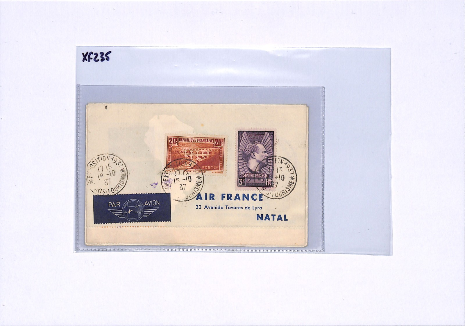 HONG KONG/BRAZIL/USA Air France 20f 3f Mermoz *WORLD FLIGHT* Cover 1937 XF235 - Image 9