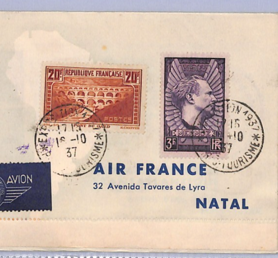 HONG KONG/BRAZIL/USA Air France 20f 3f Mermoz *WORLD FLIGHT* Cover 1937 XF235