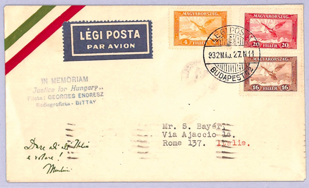 HUNGARY Air 1932 Cover SPECIAL FLIGHT *JUSTICE FOR HUNGARY* Rome {ex Joffe}WT148 - Image 8