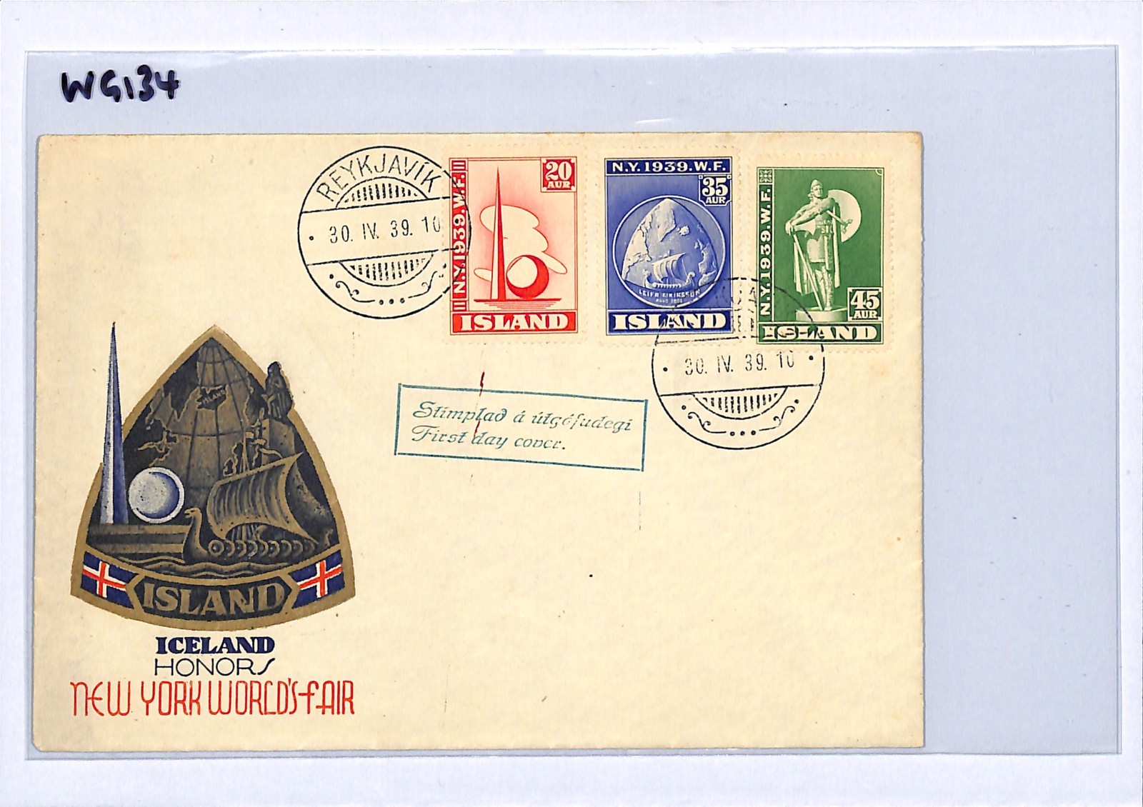 ICELAND 1939 FDC *NEW YORK WORLD FAIR* {3} Illustrated First Day Cover WG134 - Image 5