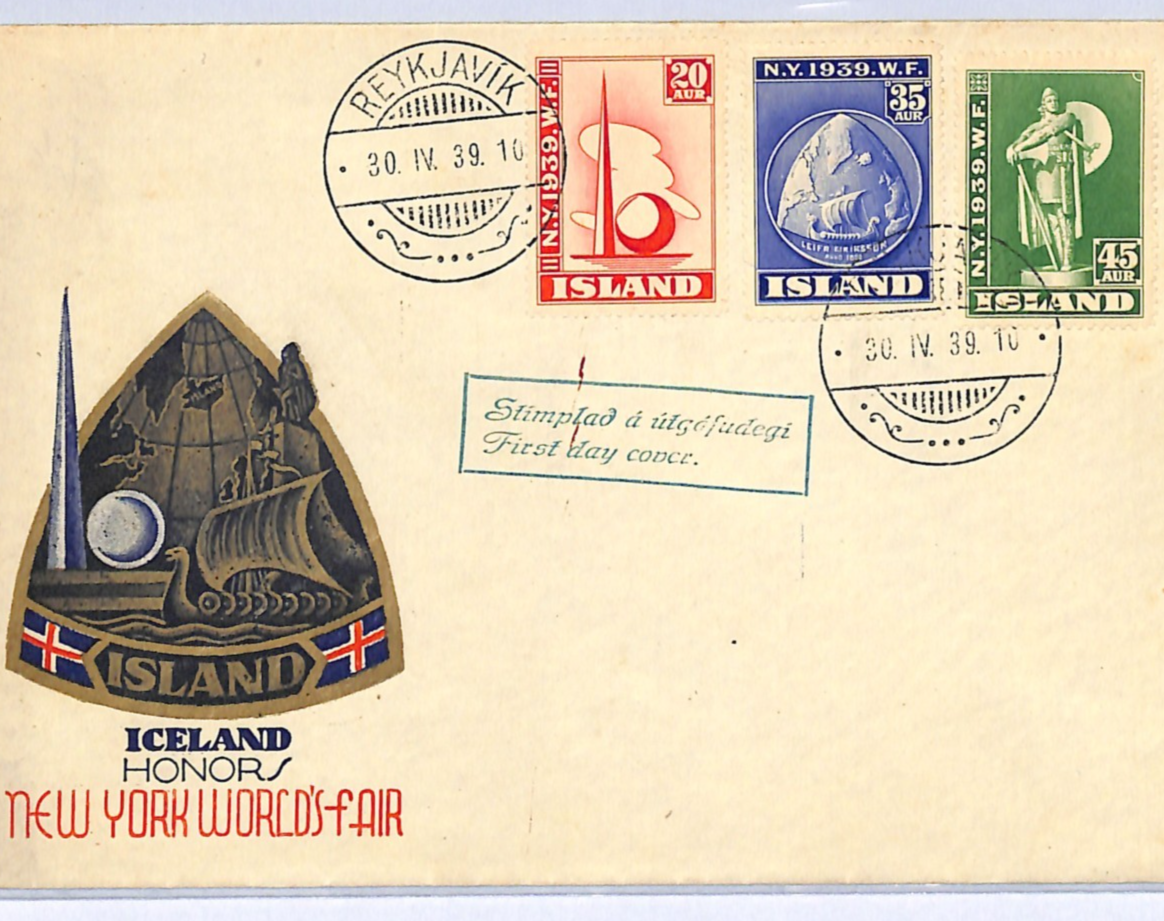 ICELAND 1939 FDC *NEW YORK WORLD FAIR* {3} Illustrated First Day Cover WG134