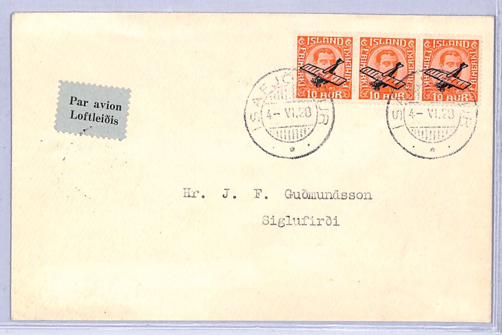ICELAND Air 1928 Cover FIRST FLIGHT Ísafjörður-Siglufjörður {Muller #1 VAR}VT60 - Image 2