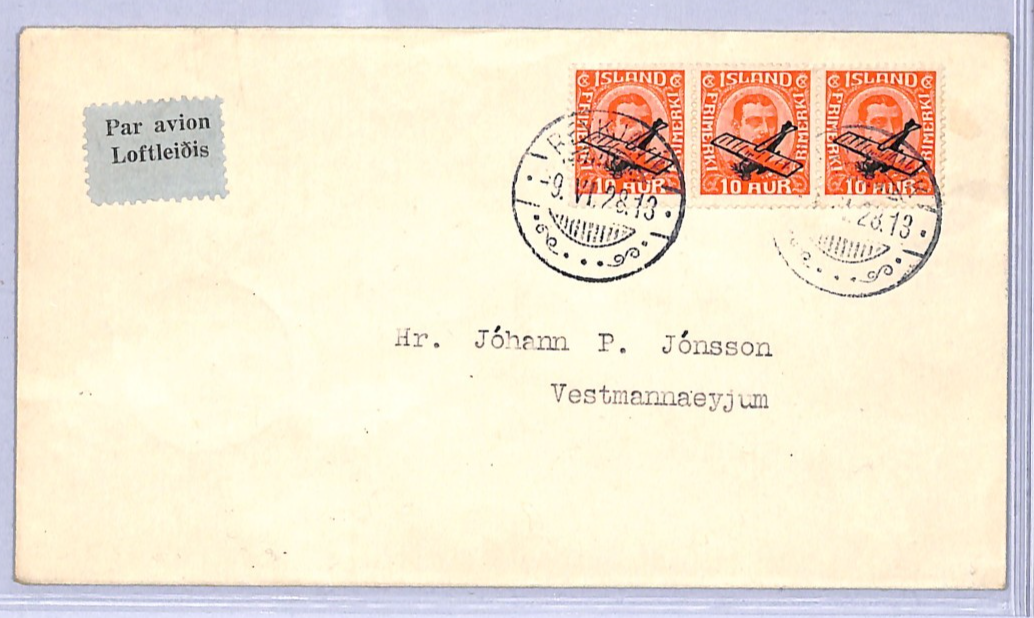 ICELAND Air 1928 Cover FIRST FLIGHT Reykjavik-Vestmannaeyjar {Muller #3}VT59 - Image 2