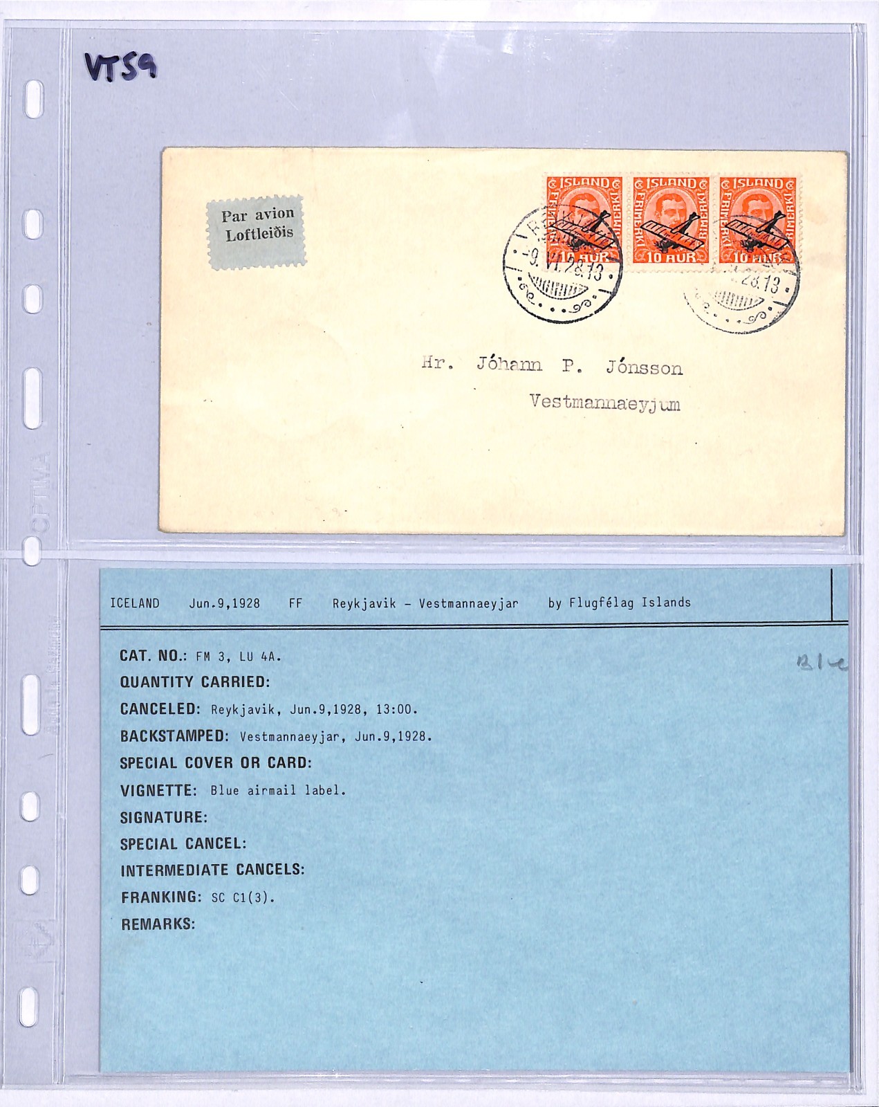ICELAND Air 1928 Cover FIRST FLIGHT Reykjavik-Vestmannaeyjar {Muller #3}VT59 - Image 8