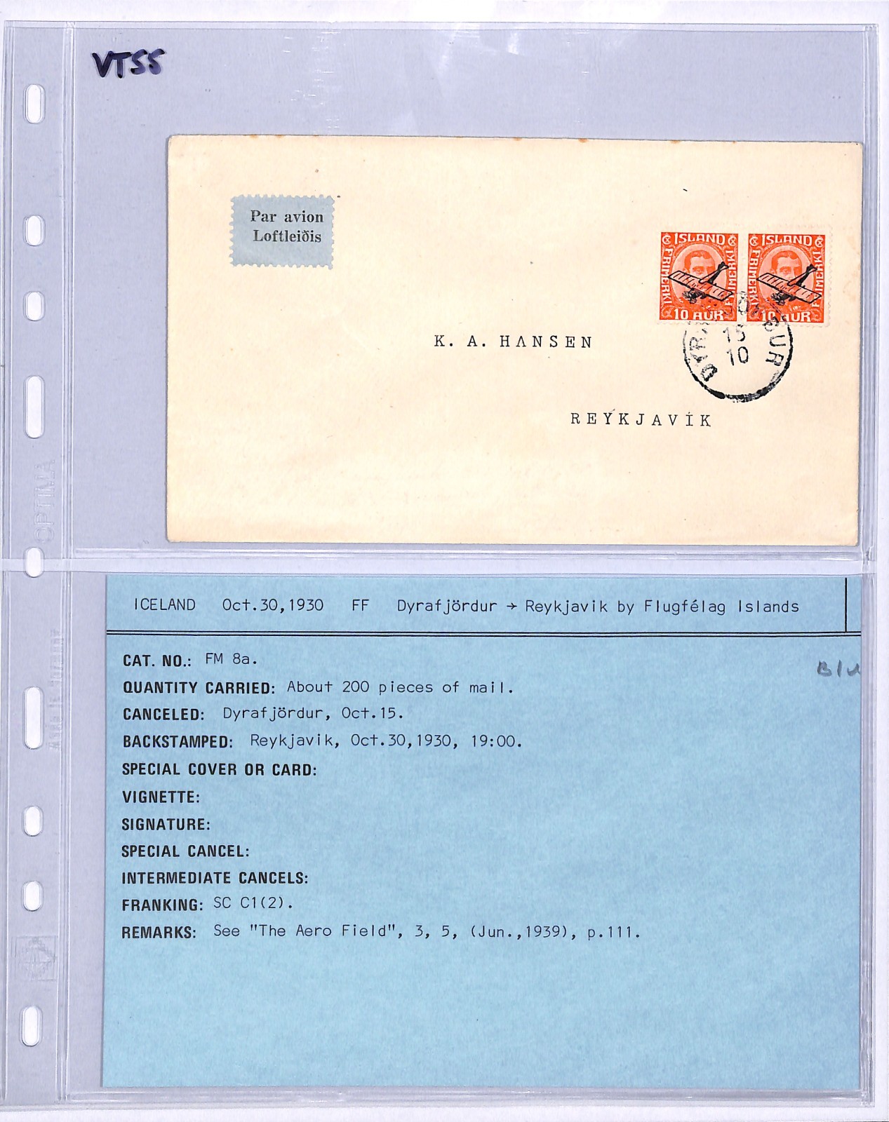 ICELAND Air 1930 Cover FIRST FLIGHT *Dýrafjörður*-Reykjavik {Muller 8a}VT55 - Image 12