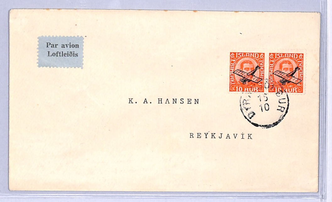 ICELAND Air 1930 Cover FIRST FLIGHT *Dýrafjörður*-Reykjavik {Muller 8a}VT55 - Image 2