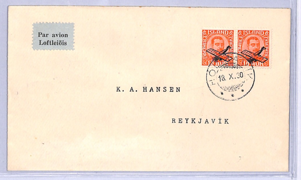 ICELAND Air 1930 Cover FIRST FLIGHT *Hólmavik*-Reykjavik {Muller 8a VARIANT}VT53 - Image 2