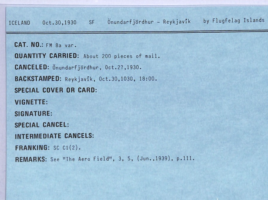 ICELAND Air 1930 Cover FIRST FLIGHT *Önundarfjörður*-Reykjavik {FM #8a VAR}VT56 - Image 5