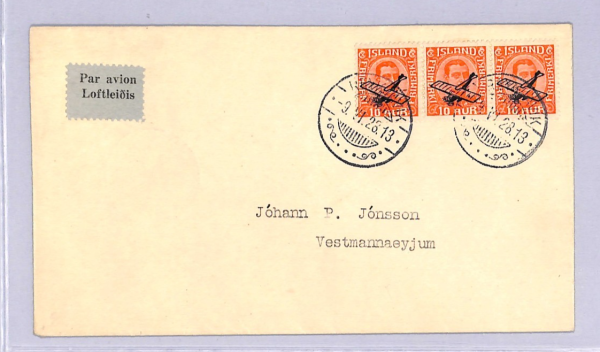 ICELAND Air Mail 1928 Cover FIRST FLIGHT Reykjavik *Vestmannaeyjar* {Joffe}WT63 - Image 3