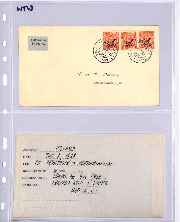 ICELAND Air Mail 1928 Cover FIRST FLIGHT Reykjavik *Vestmannaeyjar* {Joffe}WT63 - Image 8