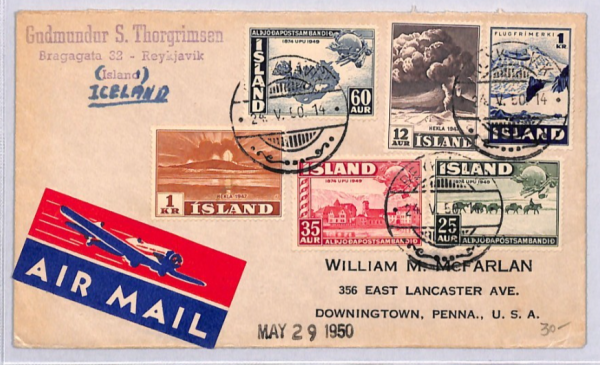 ICELAND Air Mail Cover Reykjavik 1950 USA {samwells-covers}YG397 - Image 3